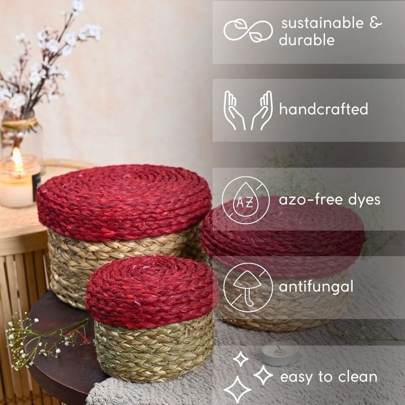 Handmade Sabai Gift Box- Red | Set of 3 | Verified Sustainable Baskets & Boxes on Brown Living™