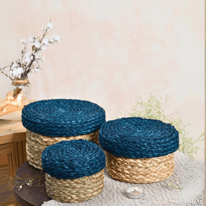 Handmade Sabai Gift Box | Set of 3 – Baskets & Boxes by Kadam Haat available on Brown Living™. Indigo . SKU: BS43SO3ING - NEW. Img 7.