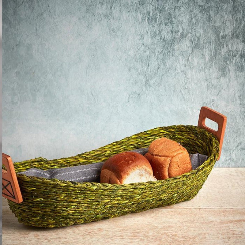 Handmade Sabai Grass Bread Basket-Large-Green | Verified Sustainable Trays & Platters on Brown Living™