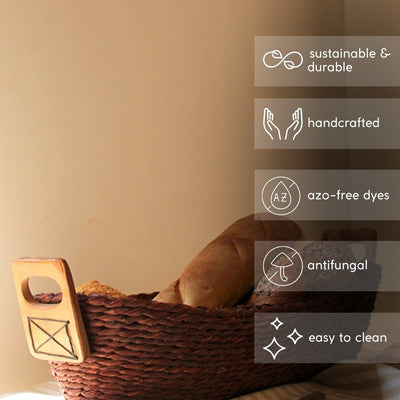 Handmade Sabai Grass Bread Basket - Small - Brown – Trays & Platters on Brown Living™. SKU: BSS36BRN. Img 4.