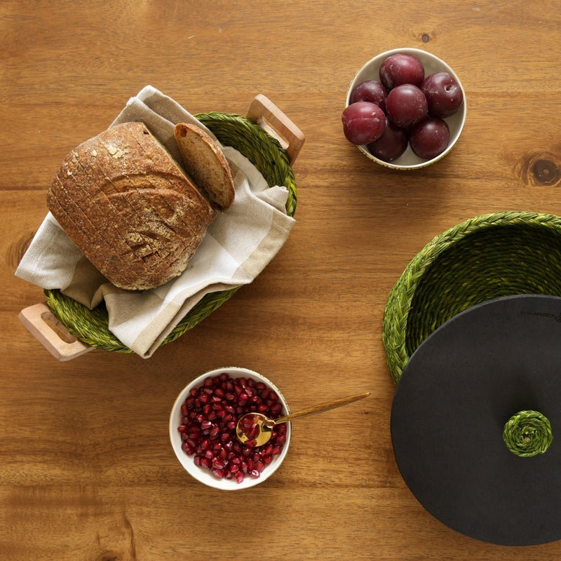 Handmade Sabai Grass Bread Basket-Small-Green | Verified Sustainable Trays & Platters on Brown Living™