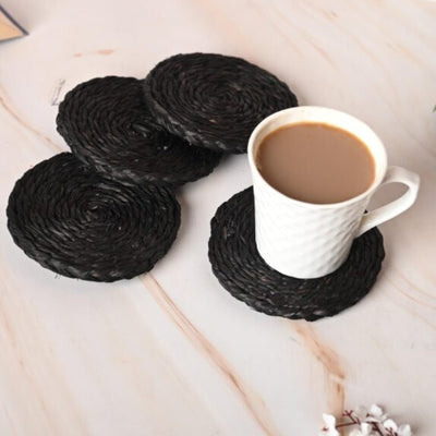 Handmade Sabai Grass Coasters - Black – Table Essentials on Brown Living™. SKU: CS12BLK. Img 1.