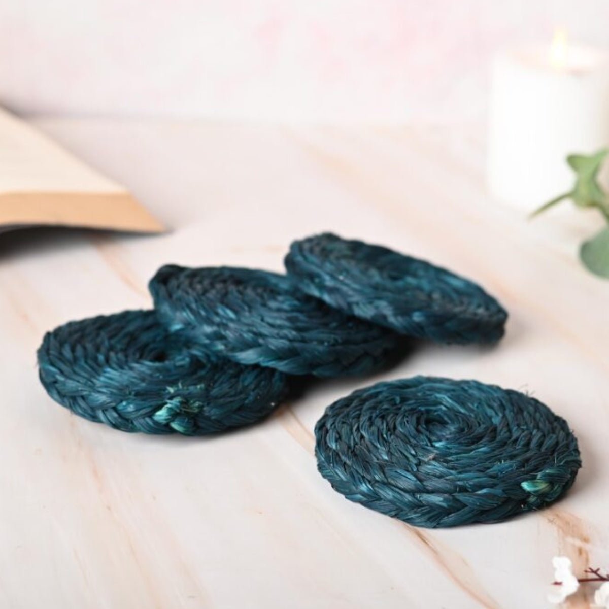 Handmade Sabai Grass Coasters - Indigo | Verified Sustainable by Brown Living™