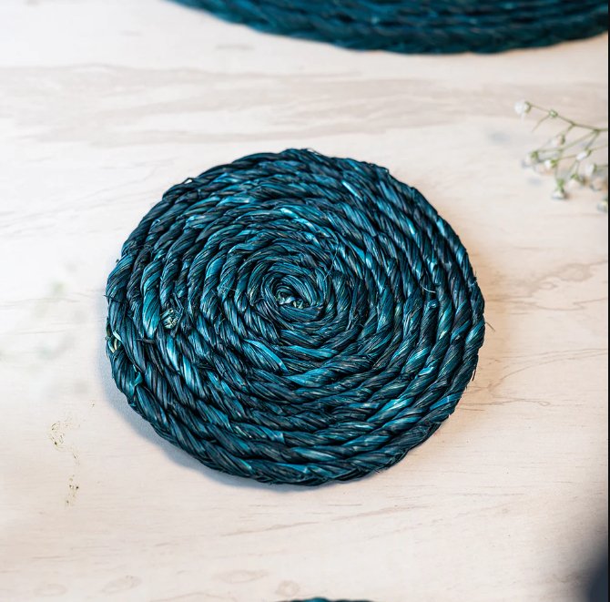 Handmade Sabai Grass Coasters - Indigo | Verified Sustainable by Brown Living™