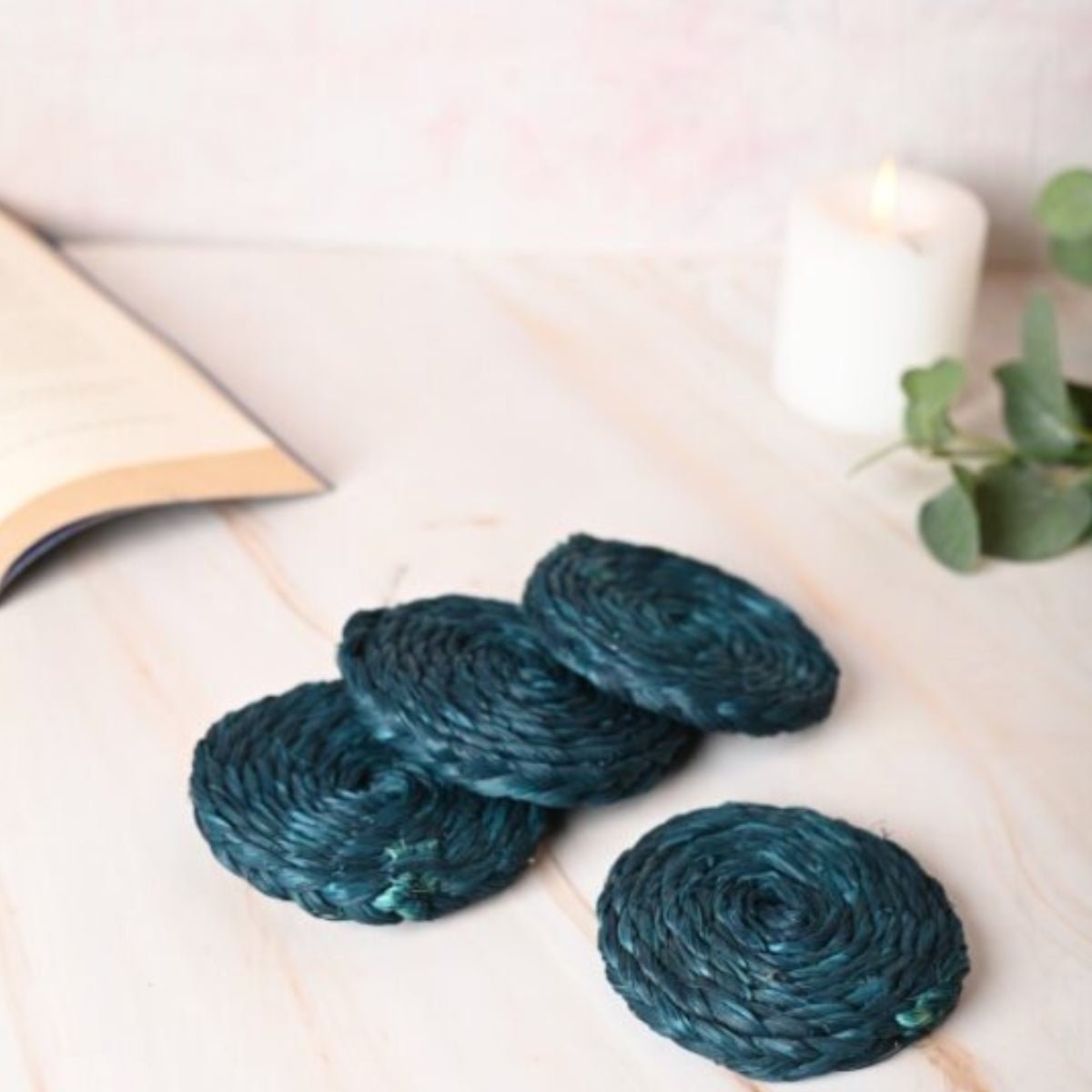 Handmade Sabai Grass Coasters - Indigo | Verified Sustainable by Brown Living™