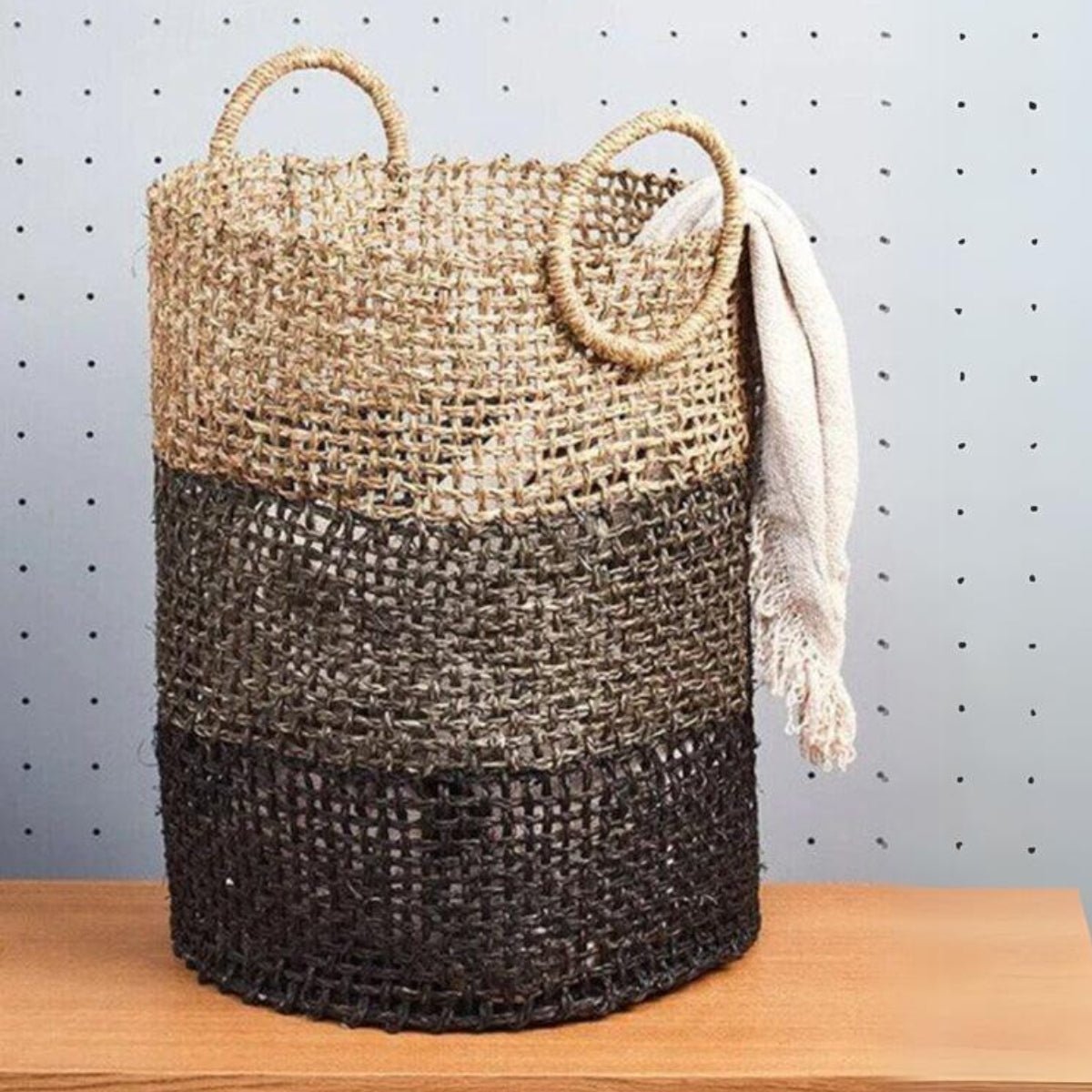 Handmade Sabai Grass Laundry Basket - Black | Verified Sustainable by Brown Living™