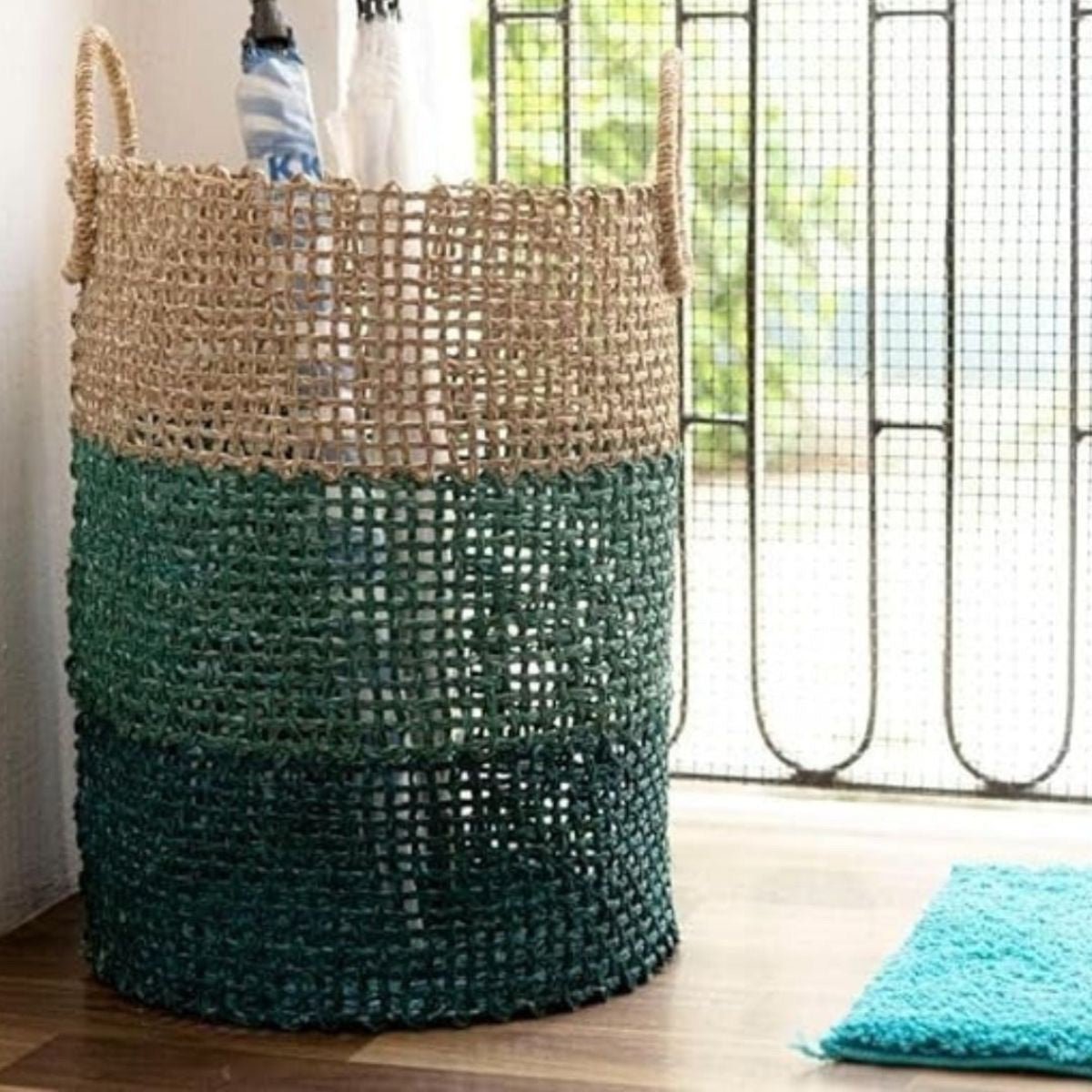 Handmade Sabai Grass Laundry Basket - Indigo | Verified Sustainable by Brown Living™