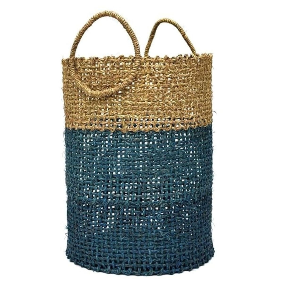 Handmade Sabai Grass Laundry Basket - Indigo | Verified Sustainable by Brown Living™