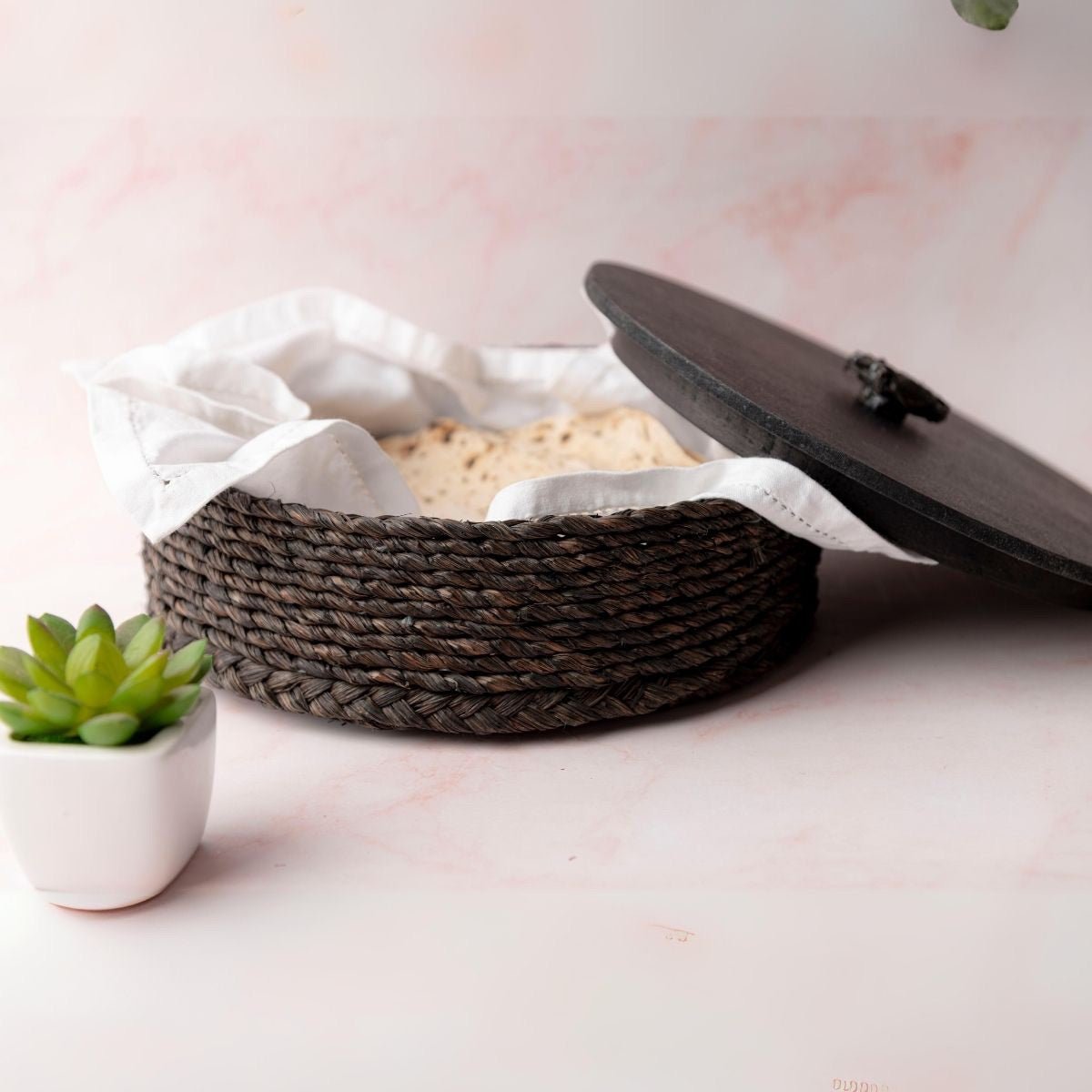 Handmade Sabai Grass Roti Box - Black | Verified Sustainable by Brown Living™