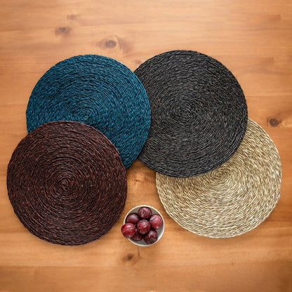 Handmade Sabai Grass Round Mats - Black | Verified Sustainable by Brown Living™