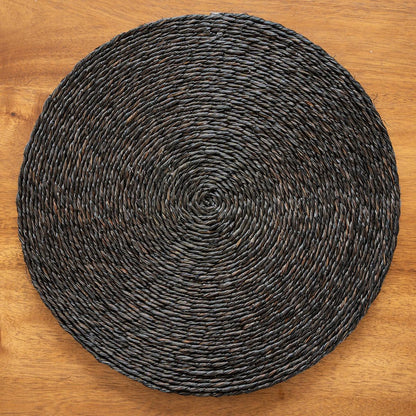 Handmade Sabai Grass Round Mats - Black | Verified Sustainable by Brown Living™