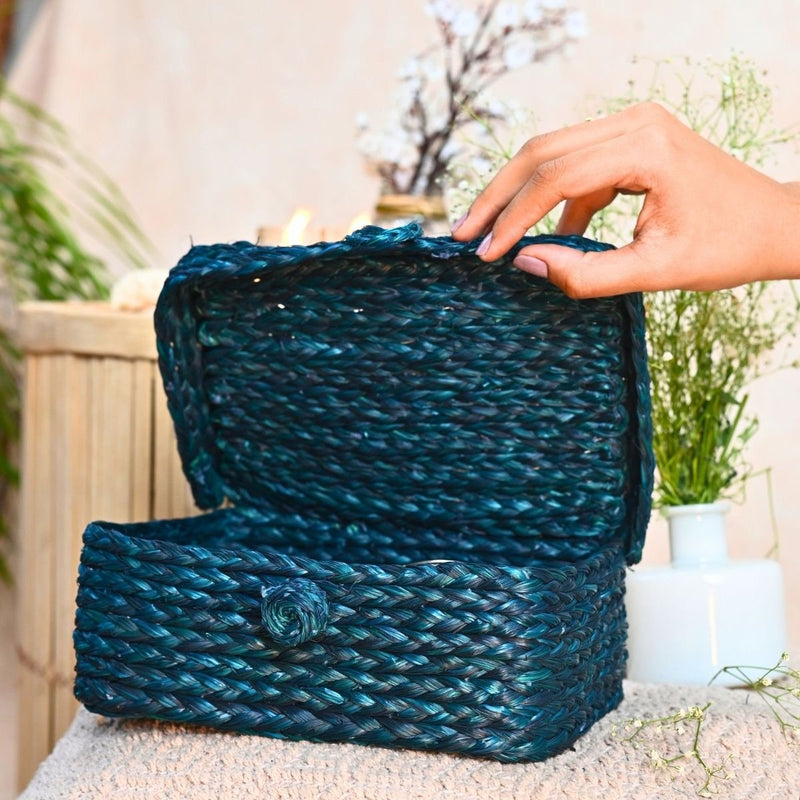 Handmade Sabai Grass Sandook - Indigo | Verified Sustainable Baskets & Boxes on Brown Living™