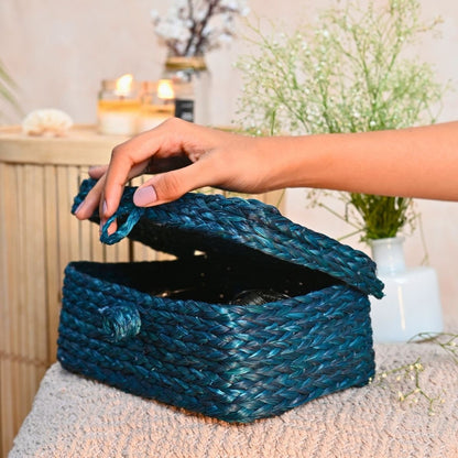 Handmade Sabai Grass Sandook - Indigo | Verified Sustainable by Brown Living™