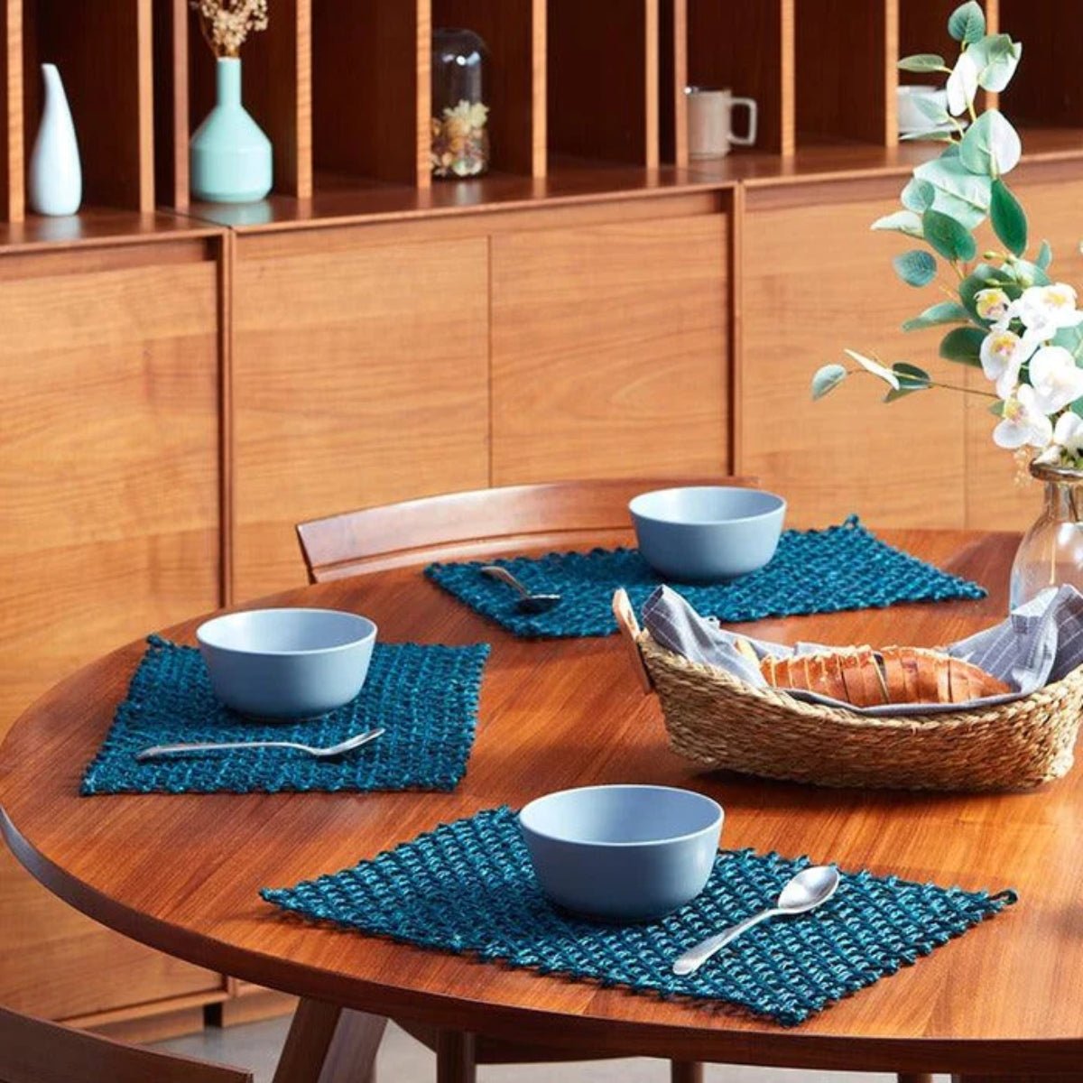 Handmade Sabai Grass Table Mat - Blue | Verified Sustainable by Brown Living™