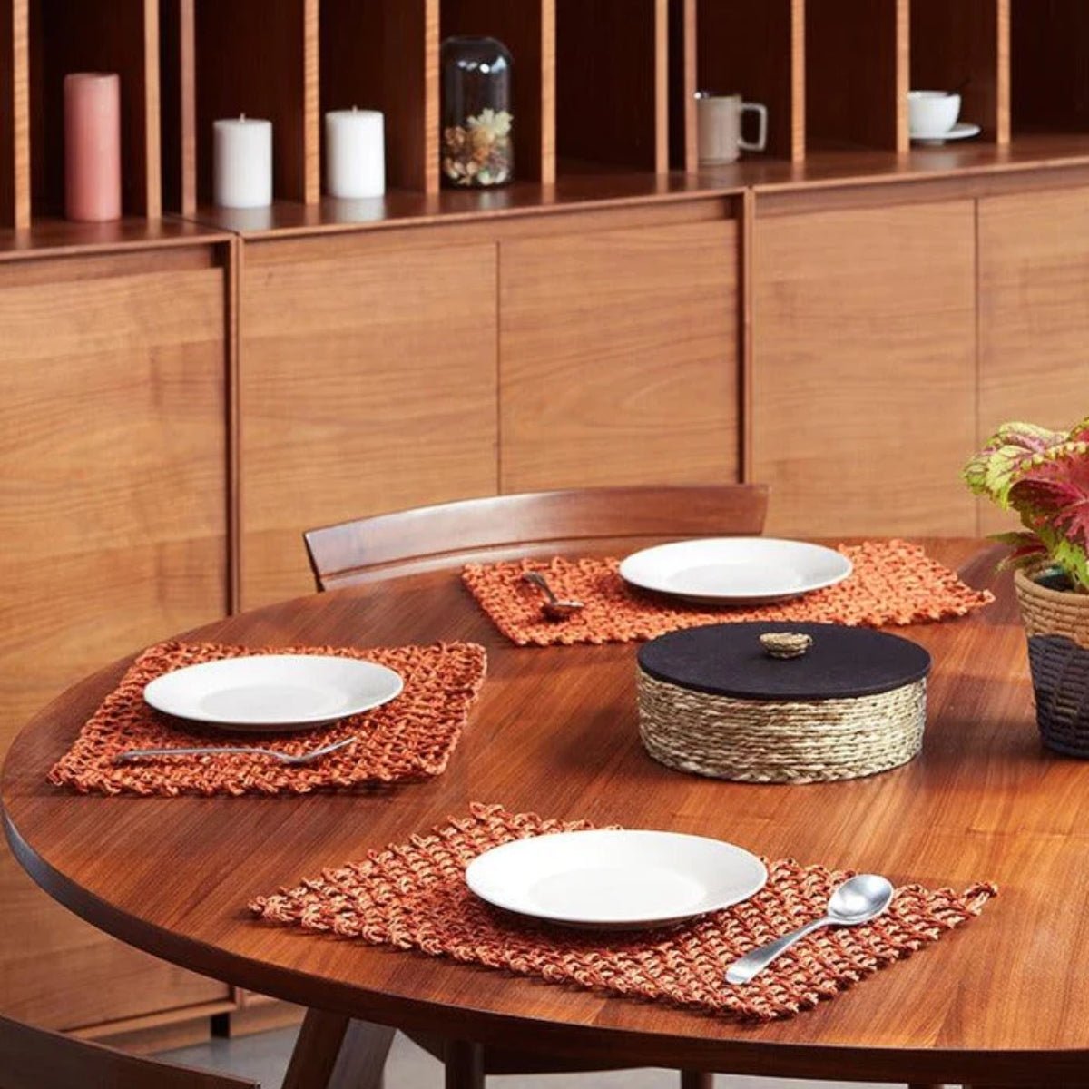 Handmade Sabai Grass Table Mat - Orange | Verified Sustainable by Brown Living™