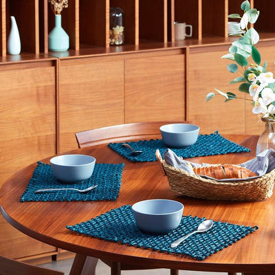 Handmade Sabai Grass Table Mat (Set of 6) – Table Decor by Kadam Haat available on Brown Living™. Deep Blue . SKU: MS6S38ING - NEW. Img 2.