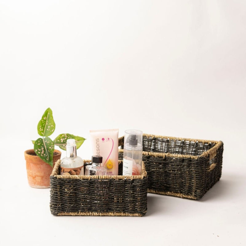 Handmade Sabai Grass Towel Basket - Black | Verified Sustainable Baskets & Boxes on Brown Living™