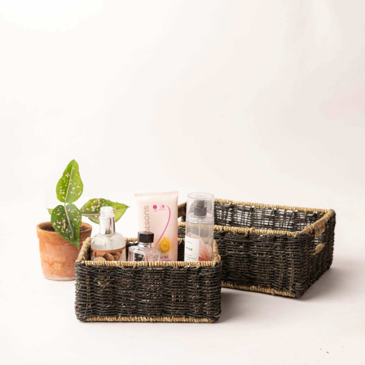 Handmade Sabai Grass Towel Basket - Black | Verified Sustainable by Brown Living™