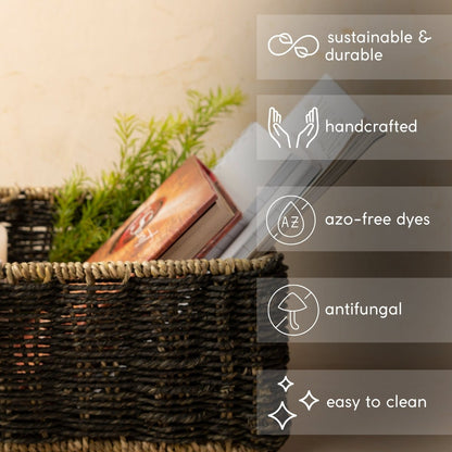 Handmade Sabai Grass Towel Basket - Black | Verified Sustainable by Brown Living™