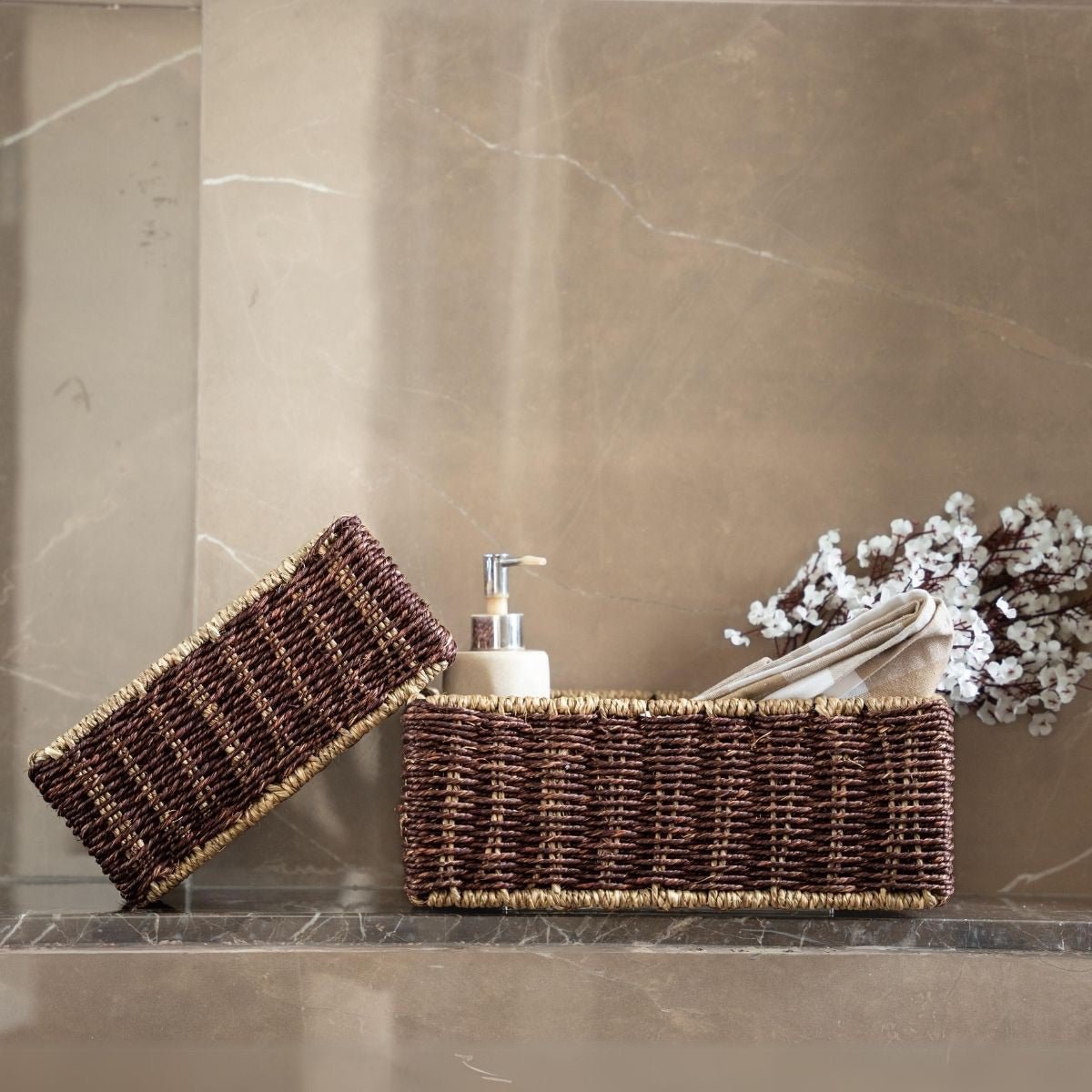 Handmade Sabai Grass Towel Basket - Brown | Verified Sustainable by Brown Living™