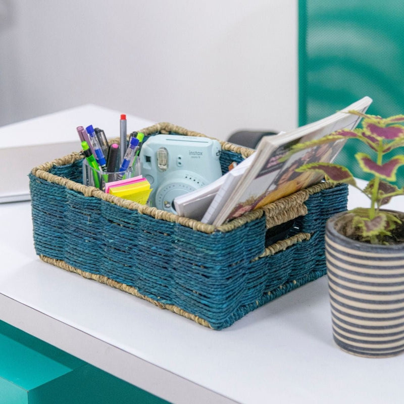Handmade Sabai Grass Towel Basket - Indigo | Verified Sustainable Baskets & Boxes on Brown Living™