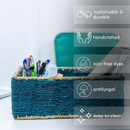 Handmade Sabai Grass Towel Basket - Indigo | Verified Sustainable by Brown Living™