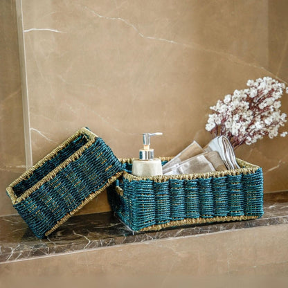 Handmade Sabai Grass Towel Basket - Indigo | Verified Sustainable by Brown Living™