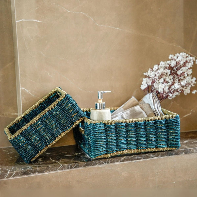 Handmade Sabai Grass Towel Basket - Indigo | Verified Sustainable Baskets & Boxes on Brown Living™