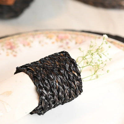 Handmade Sabai Napkin Rings - Black – Table Decor by Kadam Haat available on Brown Living™. . SKU: SASDNHBLK. Img 1.