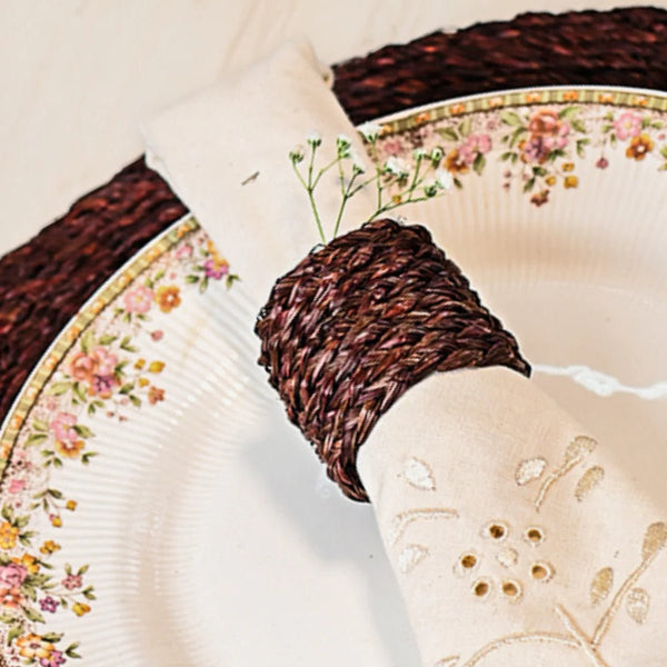 Handmade Sabai Napkin Rings - Brown | Verified Sustainable Table Decor on Brown Living™