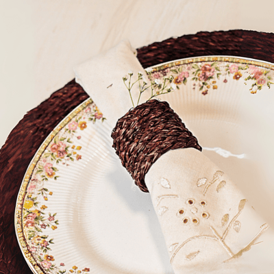 Handmade Sabai Napkin Rings (Set of 4) – Table Decor by Kadam Haat available on Brown Living™. Brown . SKU: SASDNHBRN - NEW. Img 4.