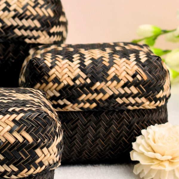 Handmade Sitalpati Gift Box - Black & Natural | Verified Sustainable Gift Box on Brown Living™