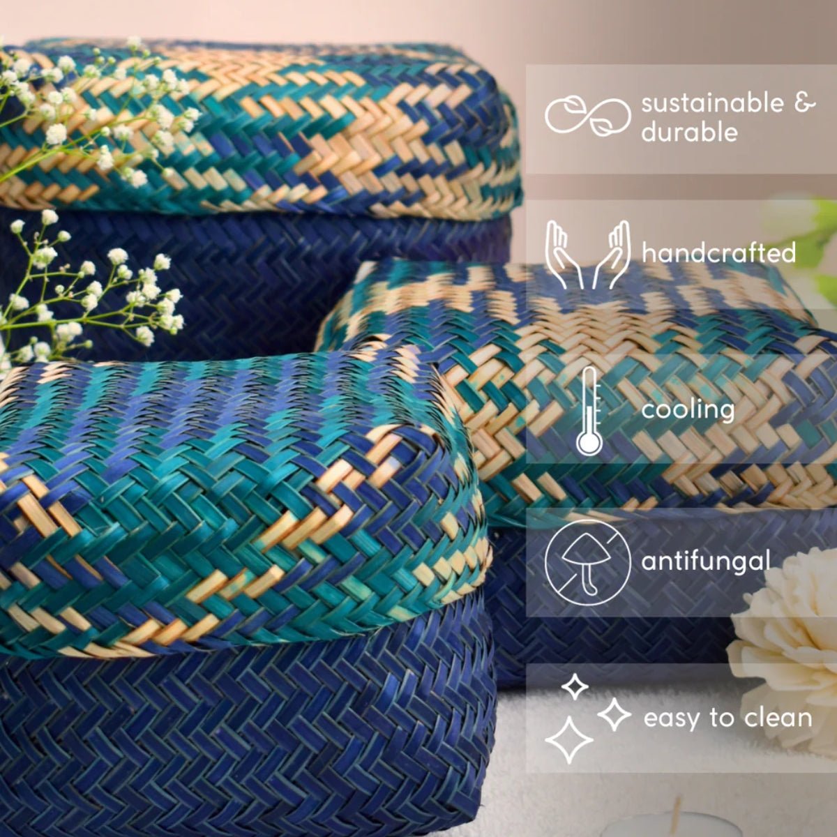 Handmade Sitalpati Gift Box - Indigo & Green | Verified Sustainable by Brown Living™