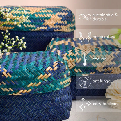 Handmade Sitalpati Gift Box - Indigo & Green | Verified Sustainable by Brown Living™