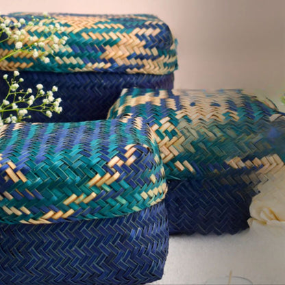 Handmade Sitalpati Gift Box - Indigo & Green | Verified Sustainable by Brown Living™