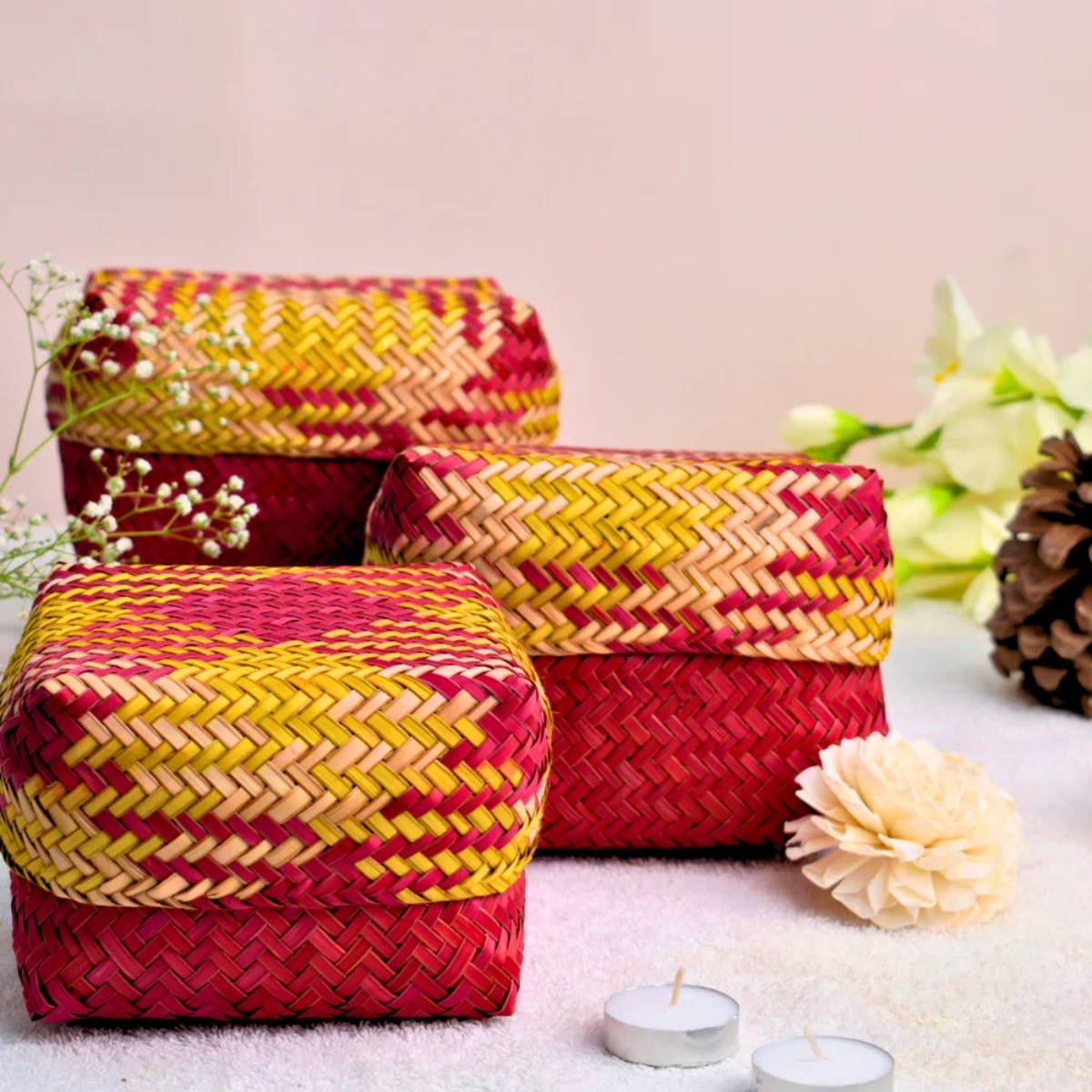 Handmade Sitalpati Gift Box - Red & Yellow | Verified Sustainable by Brown Living™