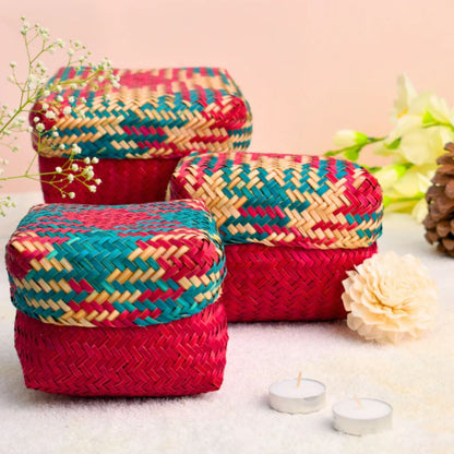 Handmade Sitalpati Gift Box Set of 3 (Red) | Verified Sustainable by Brown Living™