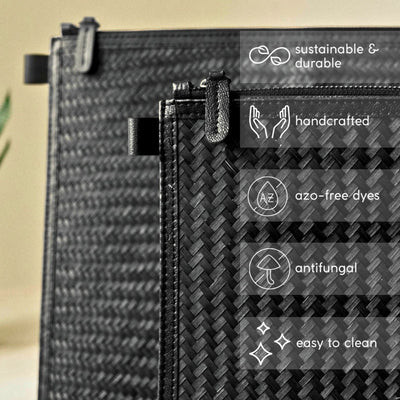 Handmade Sitalpati Laptop Sleeve - Black – Laptop Sleeve by Kadam Haat available on Brown Living™. . SKU: KHSPLALS13BLK. Img 3.