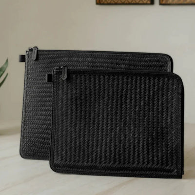 Handmade Sitalpati Laptop Sleeve - Black – Laptop Sleeve by Kadam Haat available on Brown Living™. . SKU: KHSPLALS13BLK. Img 1.