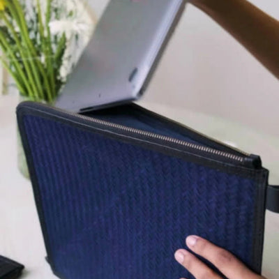 Handmade Sitalpati Laptop Sleeve - Black – Laptop Sleeve by Kadam Haat available on Brown Living™. . SKU: KHSPLALS13BLK. Img 7.