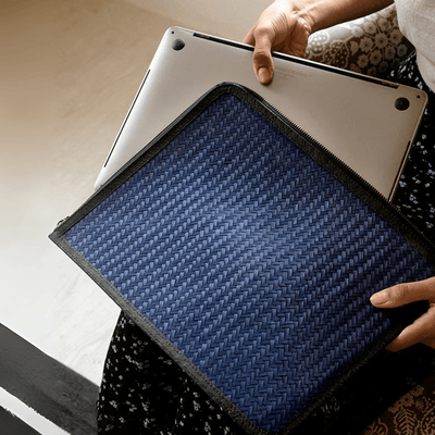 Handmade Sitalpati Laptop Sleeve – Laptop Sleeve by Kadam Haat available on Brown Living™. Blue 13''. SKU: KHSPLALS13DBLU - NEW. Img 11.