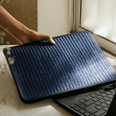 Handmade Sitalpati Laptop Sleeve – Laptop Sleeve by Kadam Haat available on Brown Living™. Blue 16''. SKU: KHSPLALS16DBLU - NEW. Img 12.