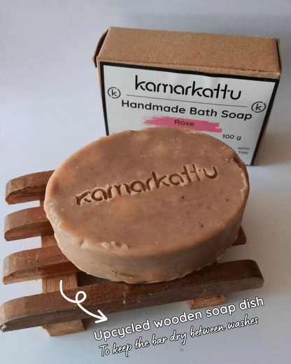 Handmade Spa bars - Rose & Sandalwood – Body Soap by Kamarkattu Ecostore available on Brown Living™. Rose Soap - Pack Of 2 With Soap Dish. SKU: rs2withdish. Img 6.