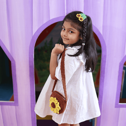 Handmade Sunflower Crochet Bag – Kids Bags on Brown Living™. SKU: SARKID05. Img 1.