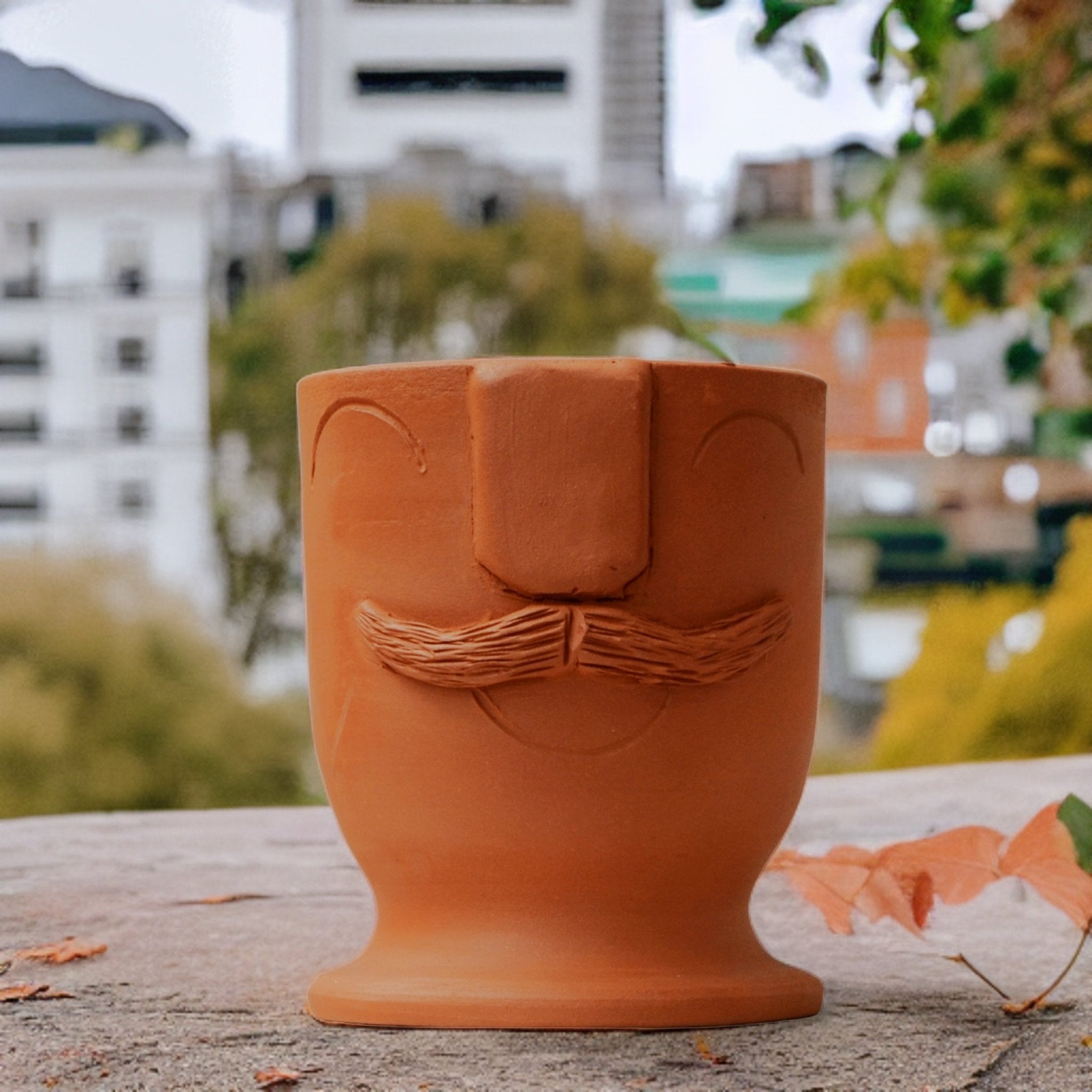 Handmade Terracotta Face Design Glass | Verified Sustainable by Brown Living™