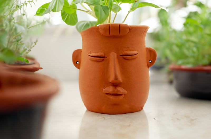 Handmade Terracotta Table Top Planter Baby Face | Verified Sustainable Pots & Planters on Brown Living™