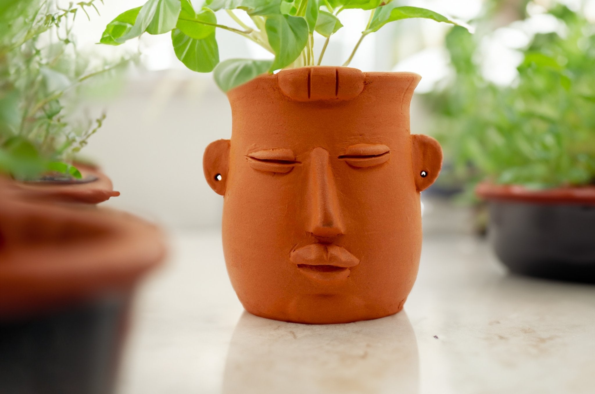 Handmade Terracotta Table Top Planter Baby Face | Verified Sustainable by Brown Living™