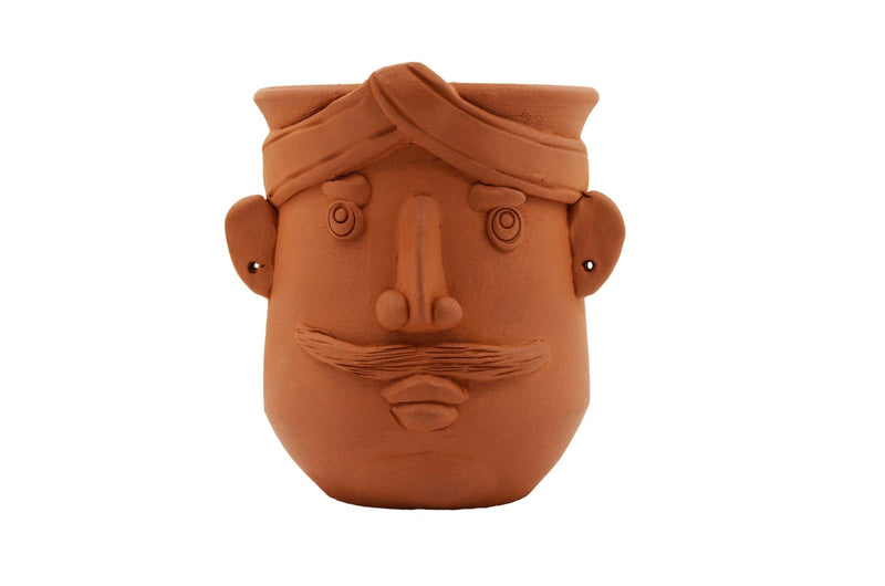 Handmade Terracotta Table Top Planter Lady Face | Verified Sustainable Pots & Planters on Brown Living™