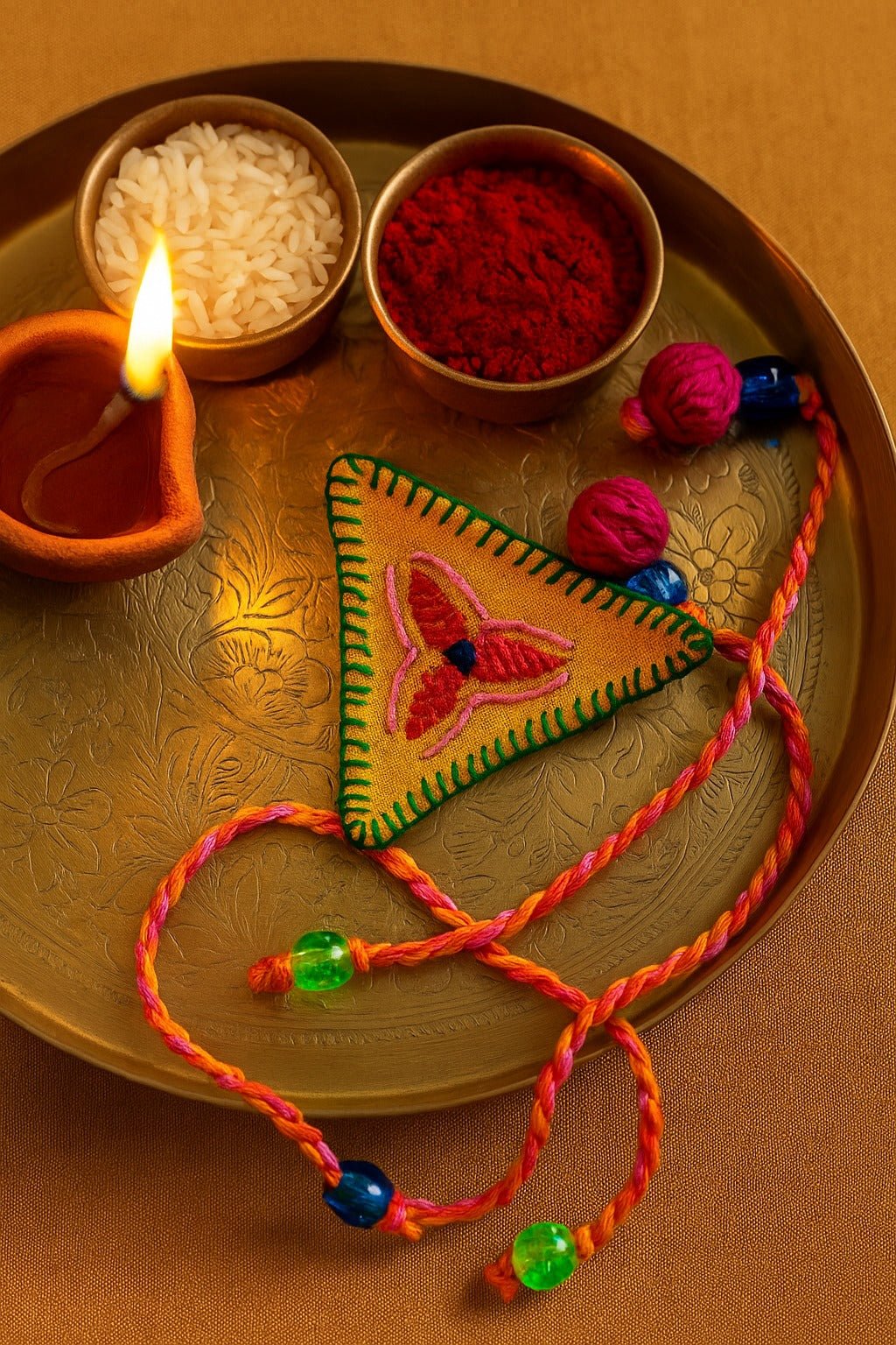 Handmade Textile Rakhi | Rang Designer Rakhi – Rakhi on Brown Living™. SKU: KR03. Img 1.