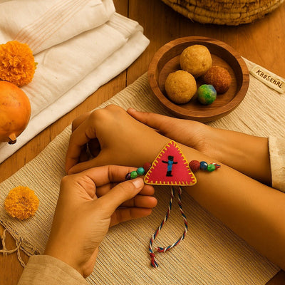Handmade Textile Rakhi | Resha Designer Rakhi – Rakhi on Brown Living™. SKU: KJ06. Img 1.